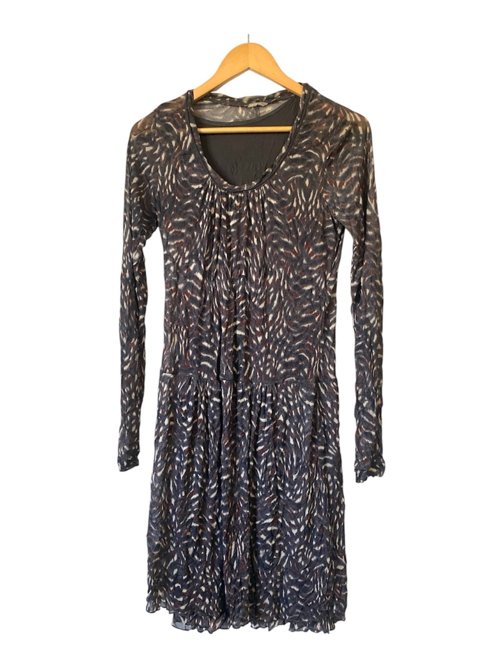 Sandwich Mesh Overlay Crinkle Midi Dress in Brown Multi size Small